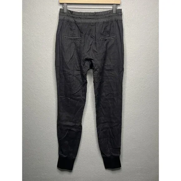 Zara Man Linen Jogger Pants With Ribbed Cuffs M Black - Picture 3 of 6